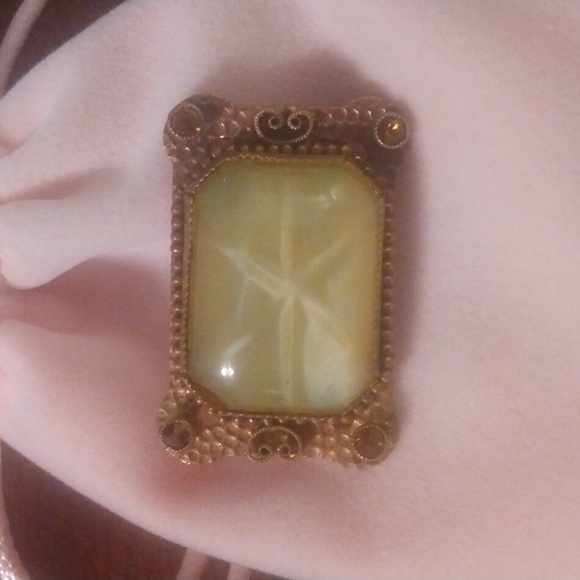 Antique Gold Art Deco Moonstone Pin with Faceted Amber Accent Gems - Picture 2 of 8